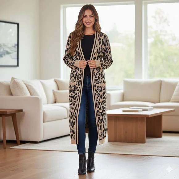 • Boston Proper Animal Print Cardigan • - Picture 4 of 8